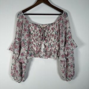 Ee:some Women's Crop Shirt S Floral Boho‎ Ruffle Sleeve Floral Too NWT